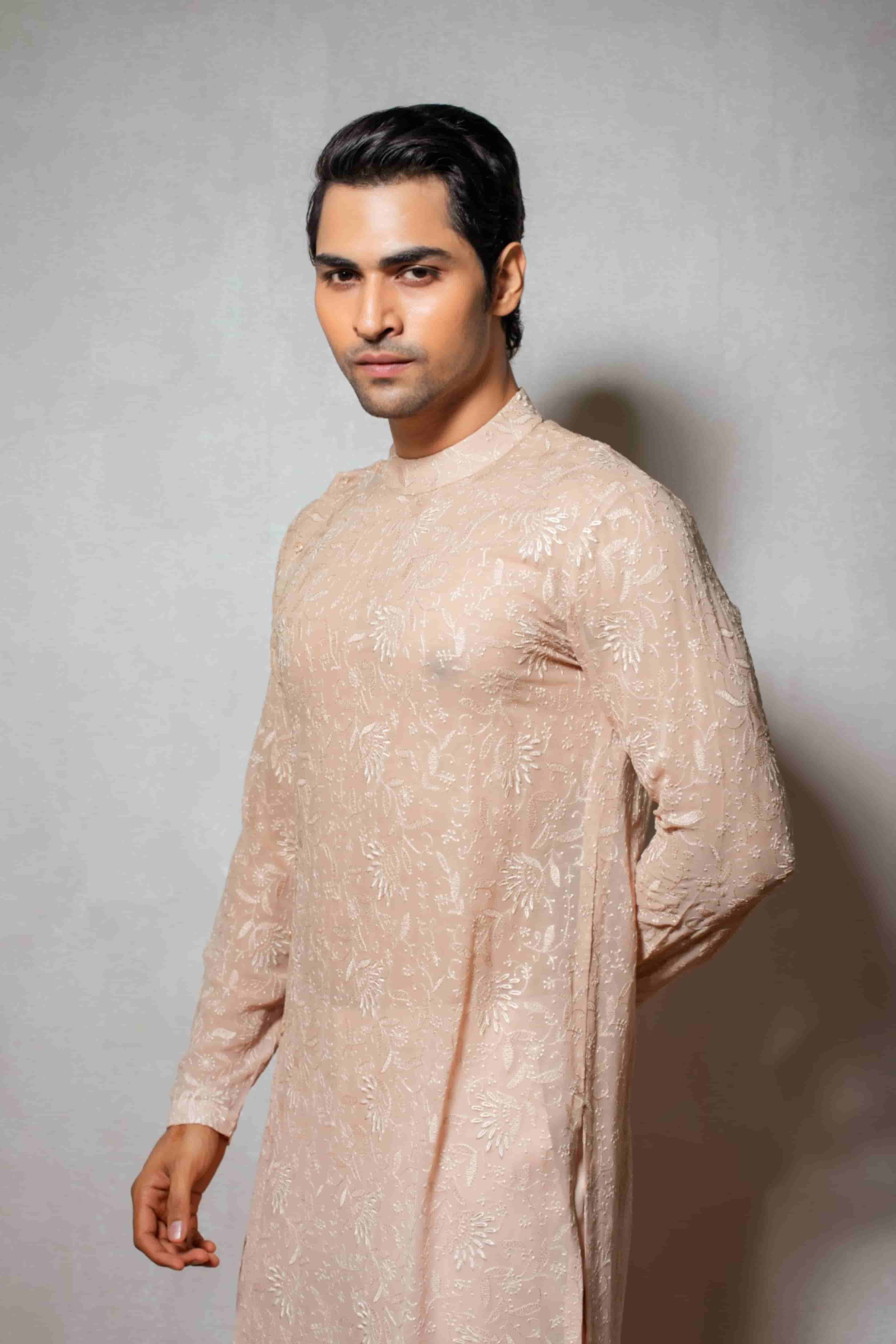 Beige-Shaded Georgette Chikankari Kurta Set